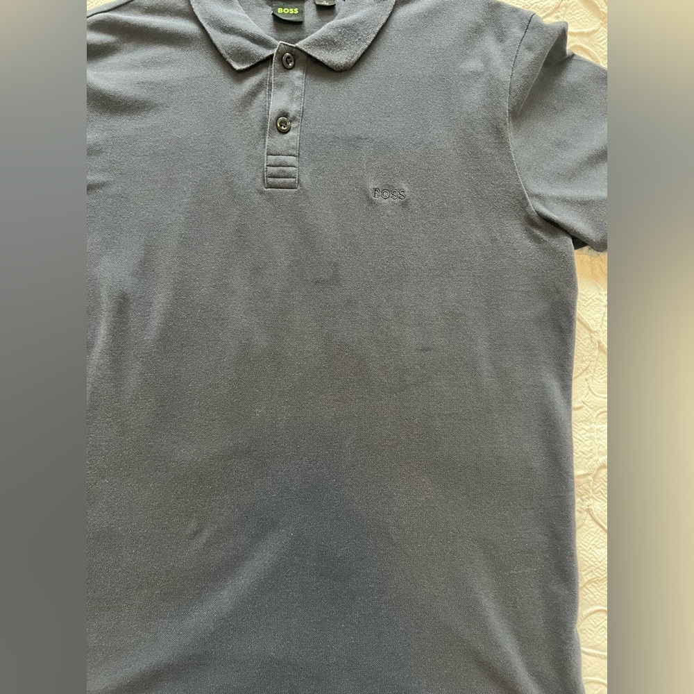 Hugo Boss Logo Polo Shirt Men's US Large Short Sleeve Navy Blue L (0677) - Picture 7 of 10